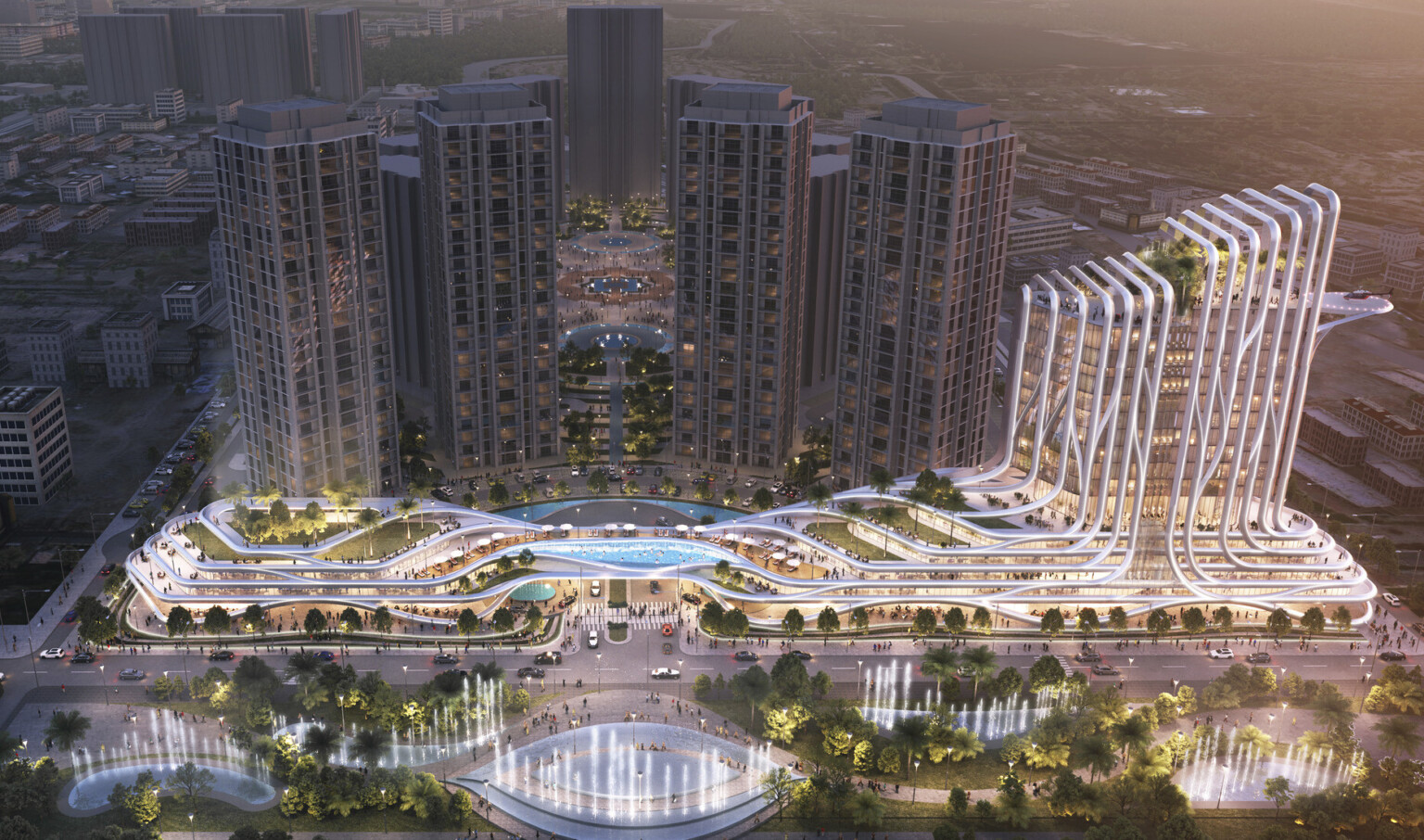 A futuristic building emerging within an urban landscape, blending innovation and modernity in the heart of a bustling metropolis. A futuristic building emerging within an urban landscape, blending innovation and modernity in the heart of a bustling metropolis.