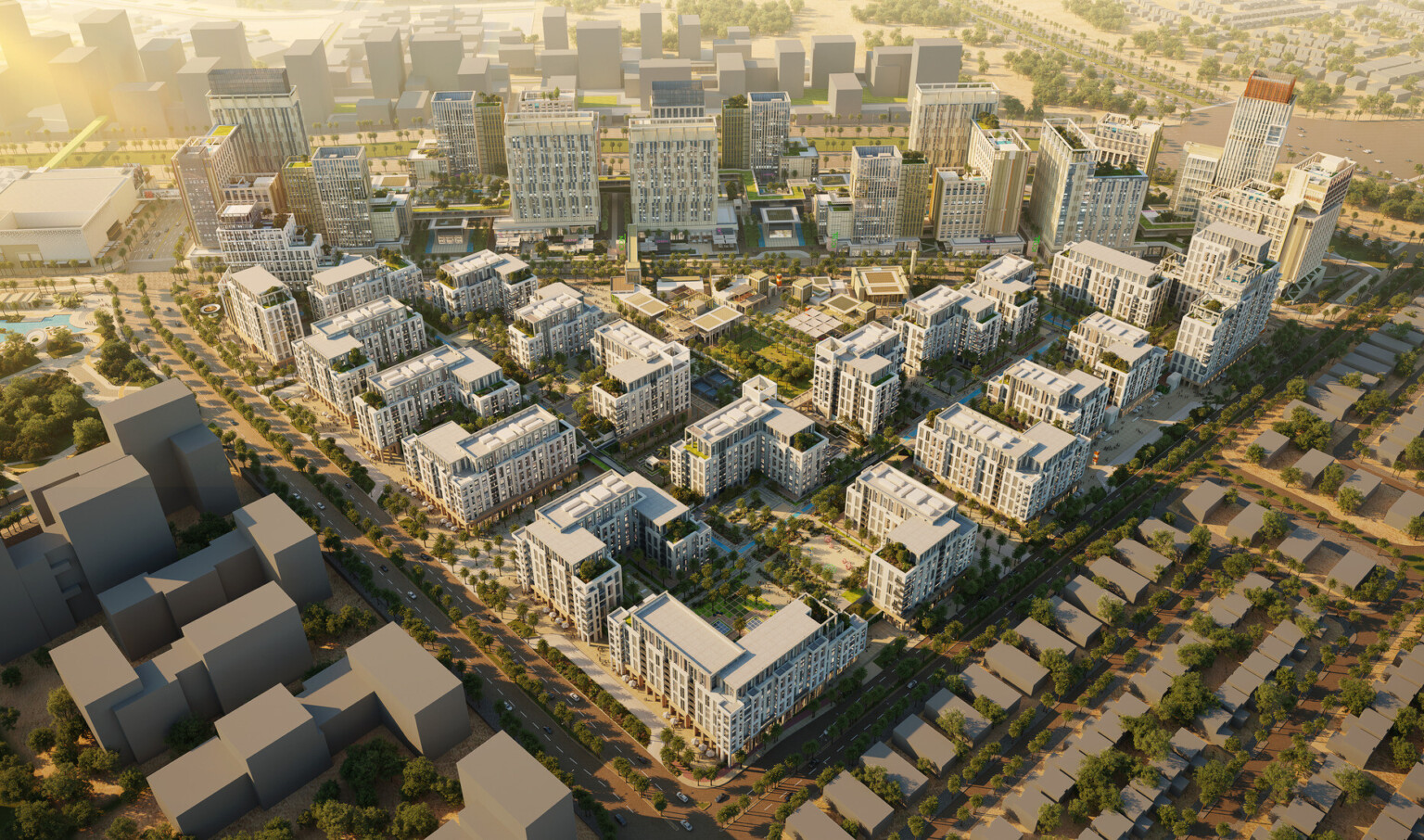 An aerial view of a residential corner in Madinah, KSA