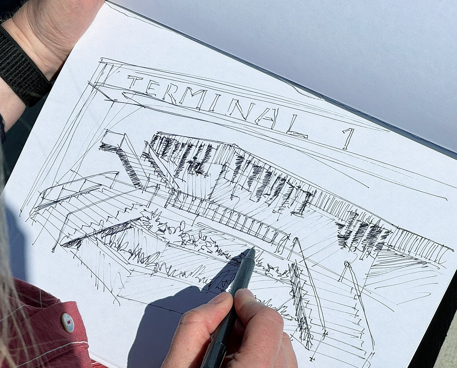 woman sketching Terminal 1 port of vancouver