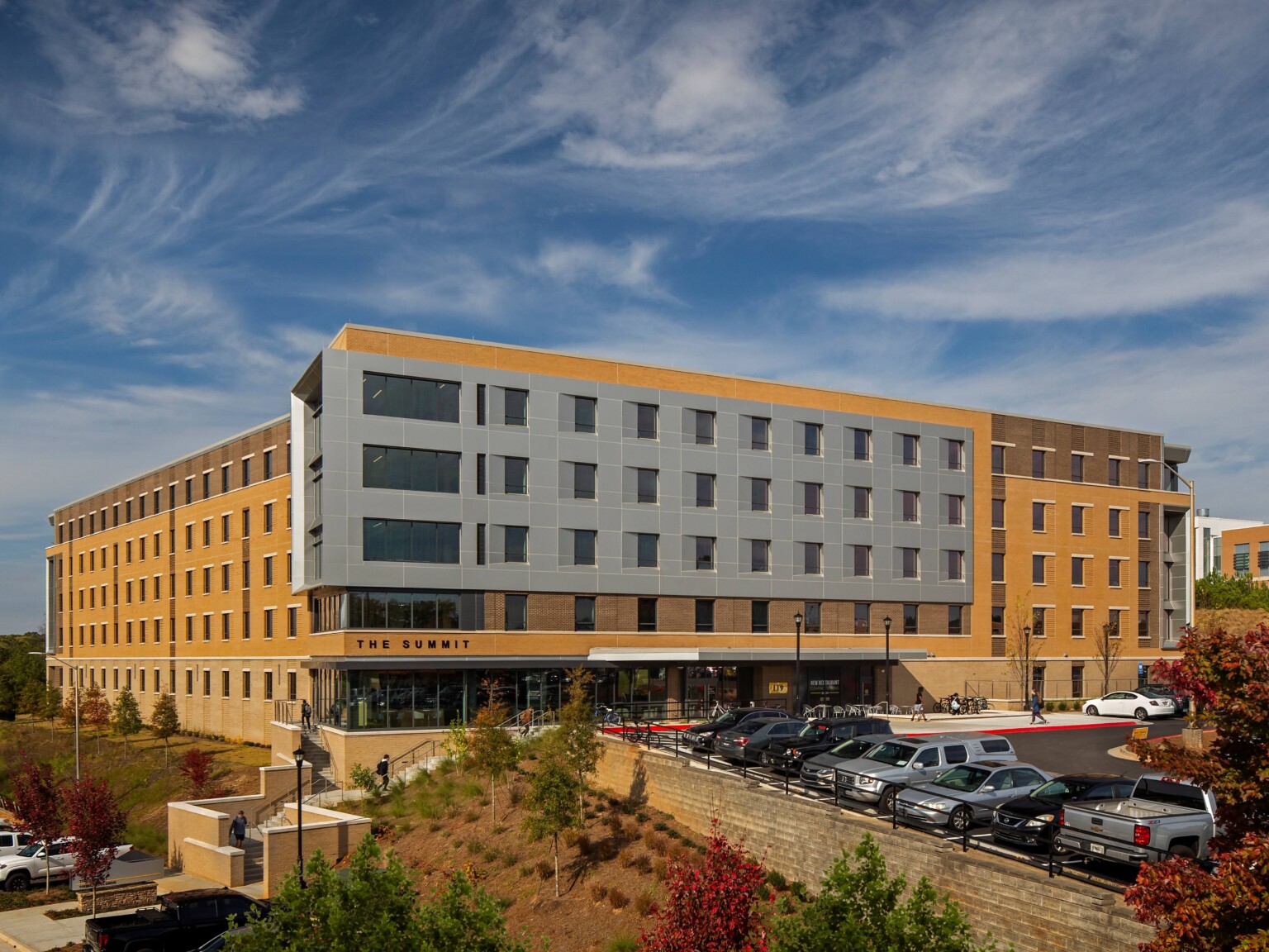 Exterior view of the Kennesaw University Summit Housing, multistory housing unit for healthcare