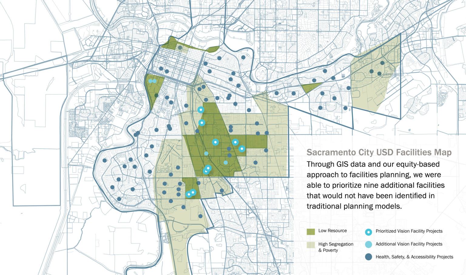 map rendering of Sacramento City Unified School District equity master plan