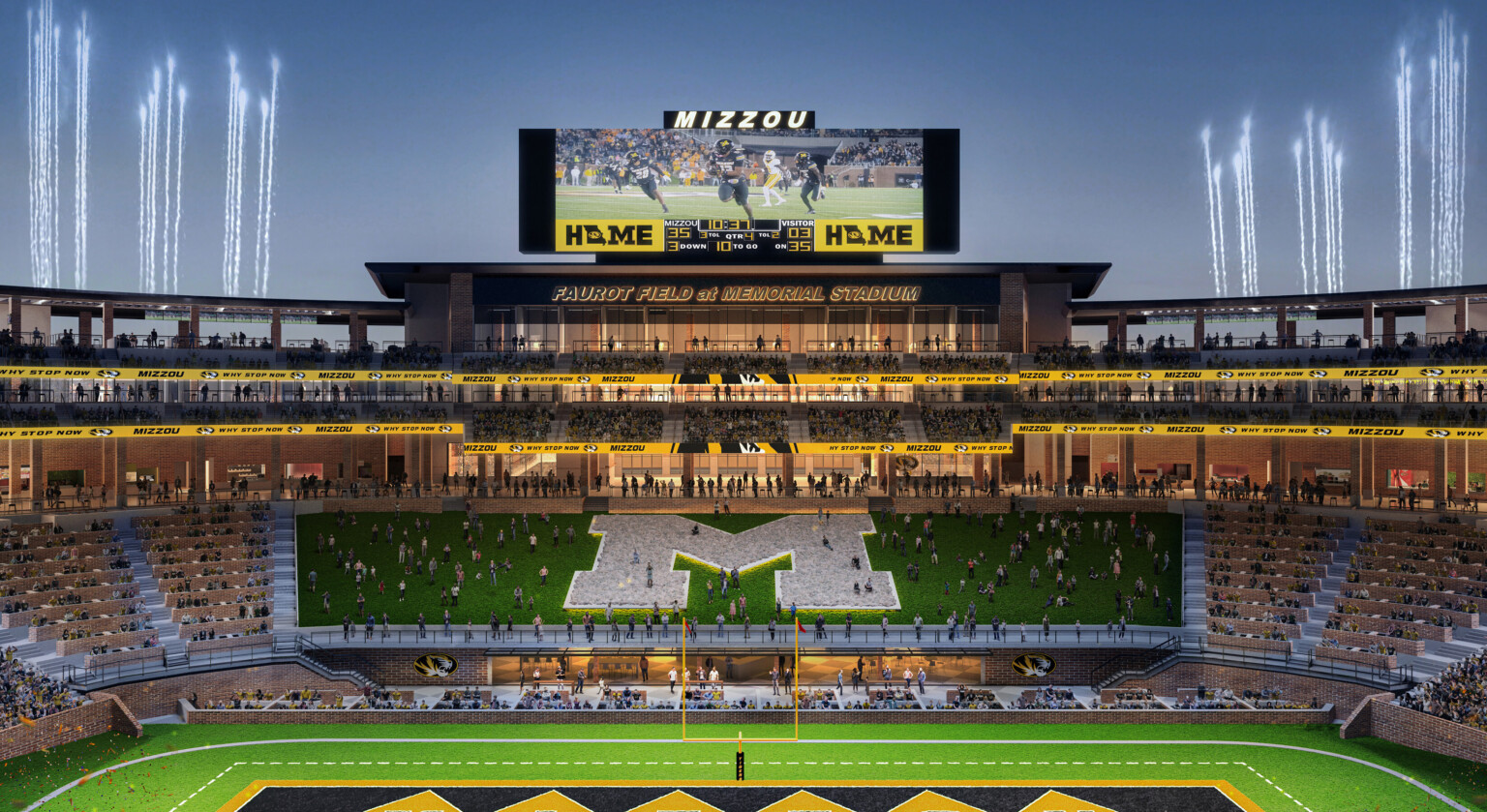 Rendering for planned improvement to University of Missouri Mizzou Tigers Memorial Stadium North Endzone