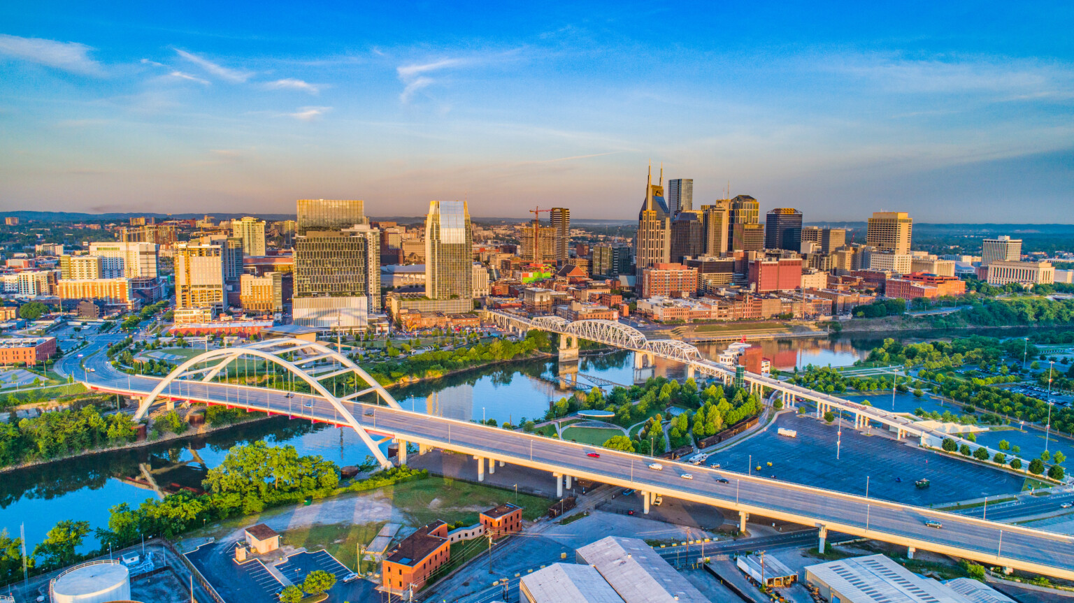 Downtown Nashville, Tennessee, USA aerial cityscape