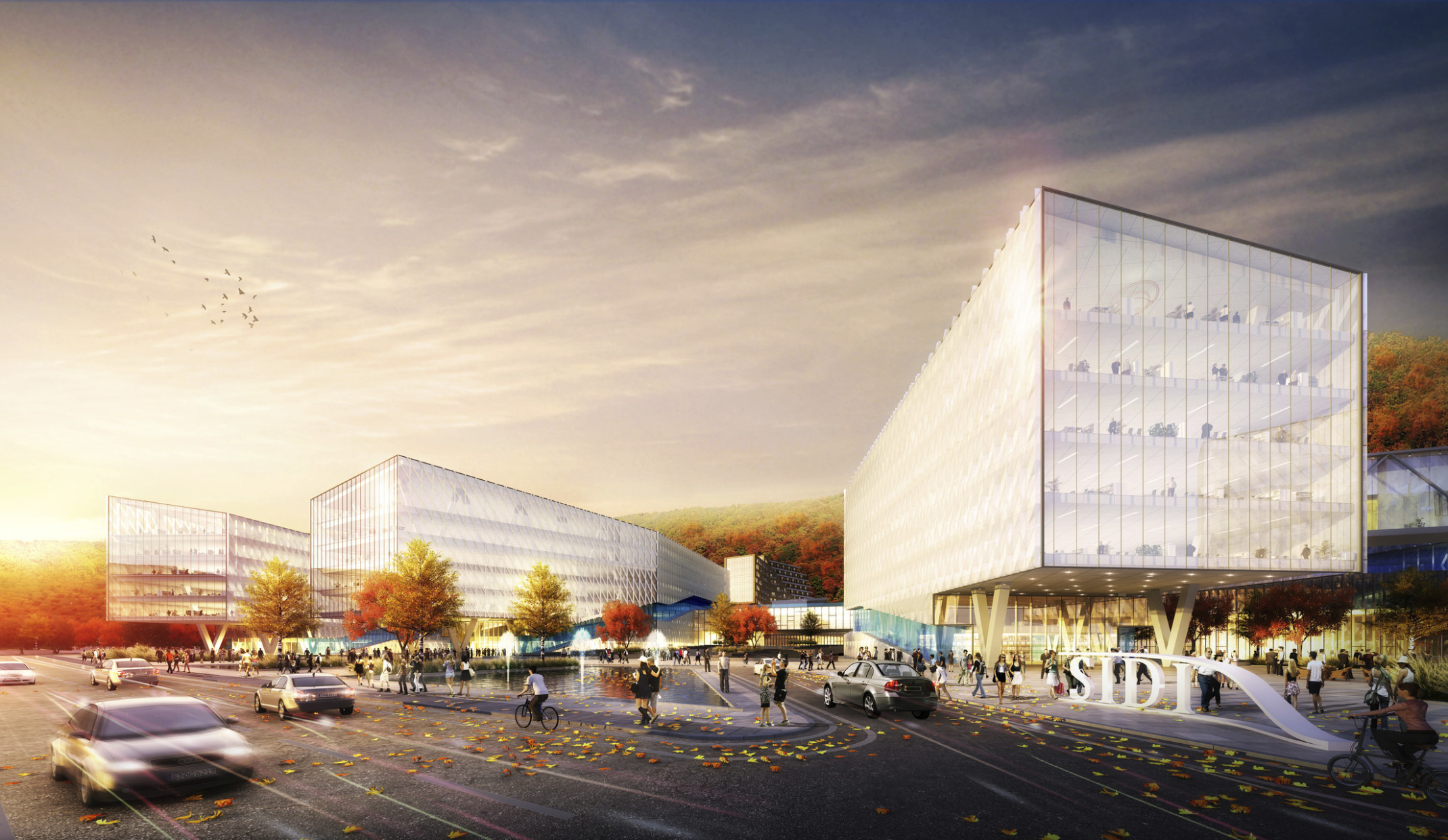 Rendering of exterior view of 3 buildings for the Shenzhen Institute of Design and Innovation Rendering of exterior view of 3 buildings for the Shenzhen Institute of Design and Innovation