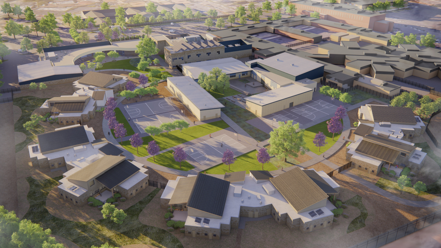 Aerial conceptual design of San Diego Youth Transition Campus