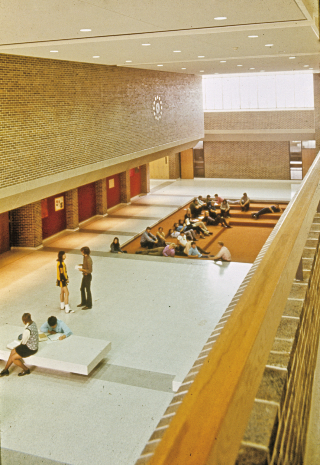 sunken carpet seating at bryan high school in omaha c. 1969 by dlr group