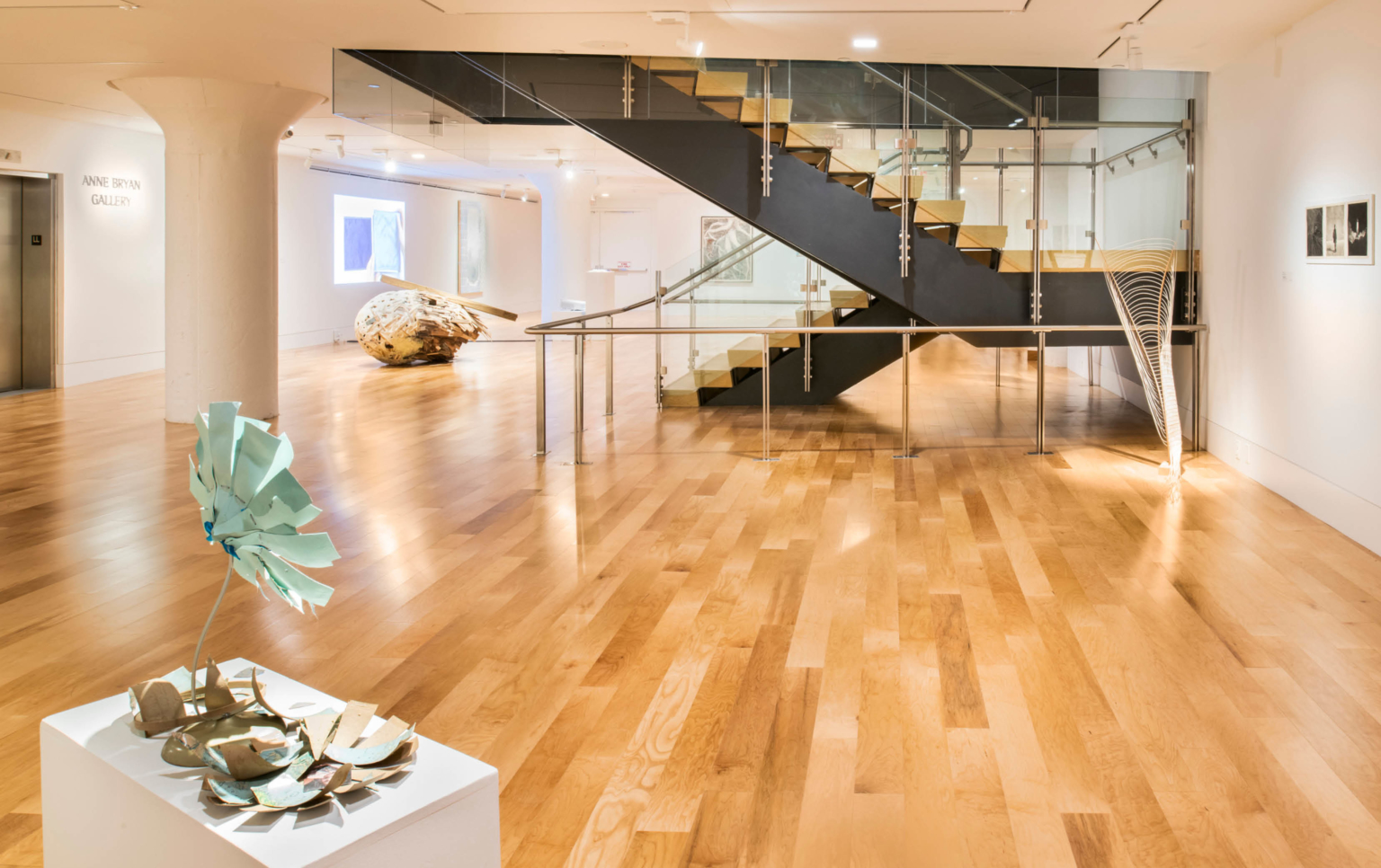 Wooden floors and staircase atThe John and Richanda Rhoden Arts Center