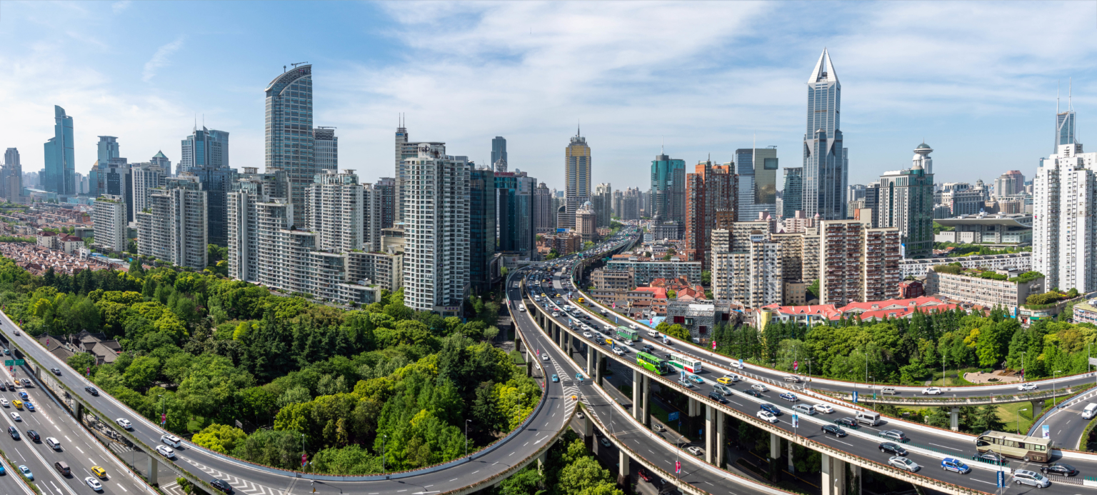 traffic on elevated roads in Shanghai at daytime