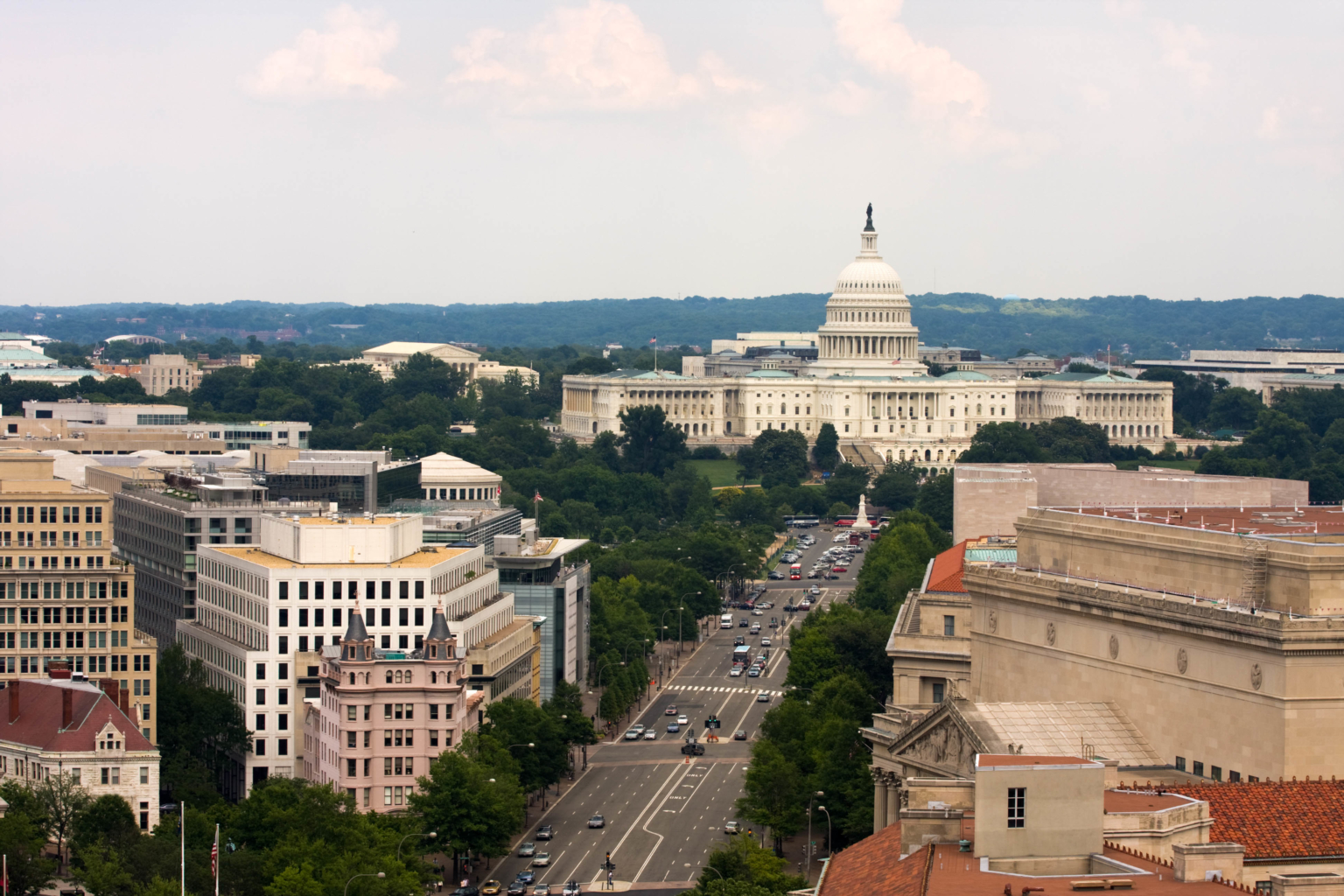 Pennsylvania Avenue and US Capitol in the skyline of Washington DC