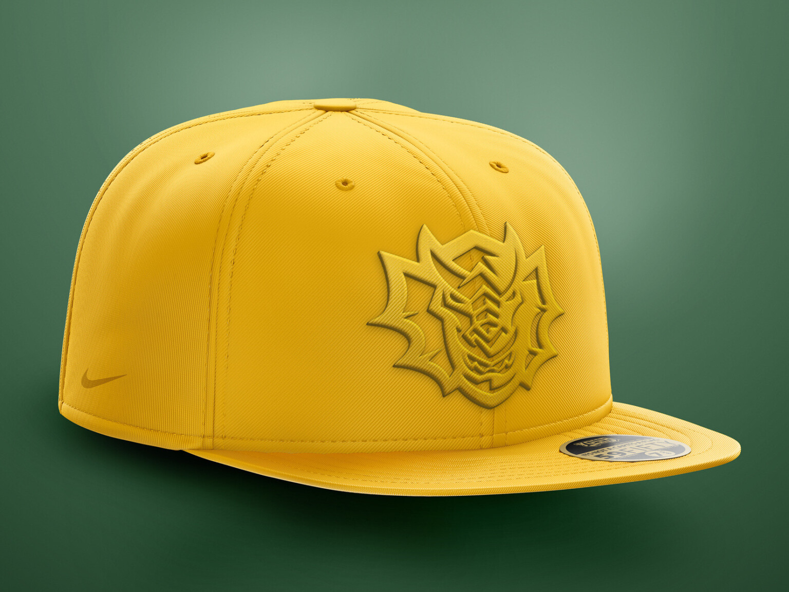Yellow baseball cap with embroidered dragon logo