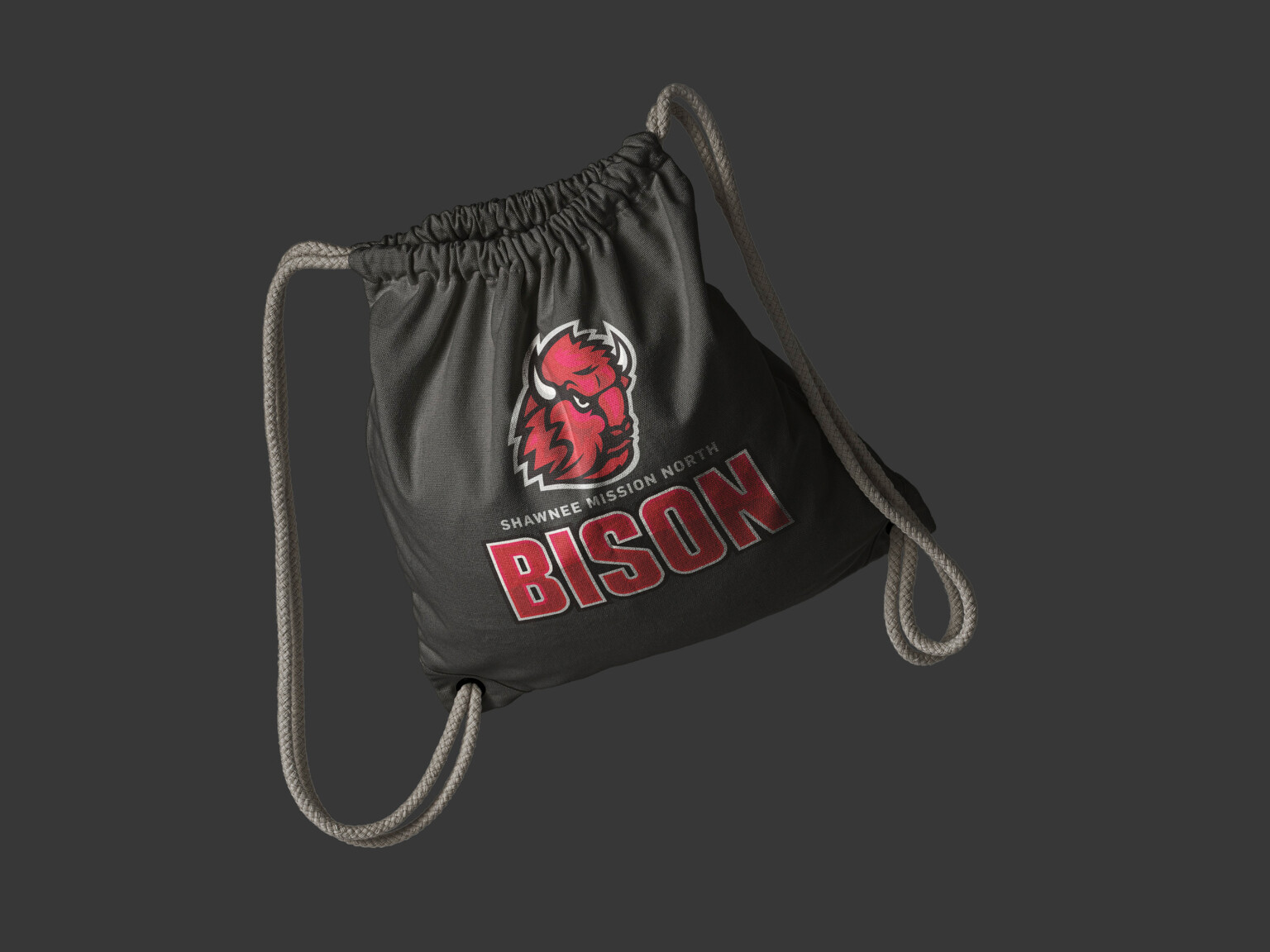 drawstring bag with logo and Bison written across the bottom