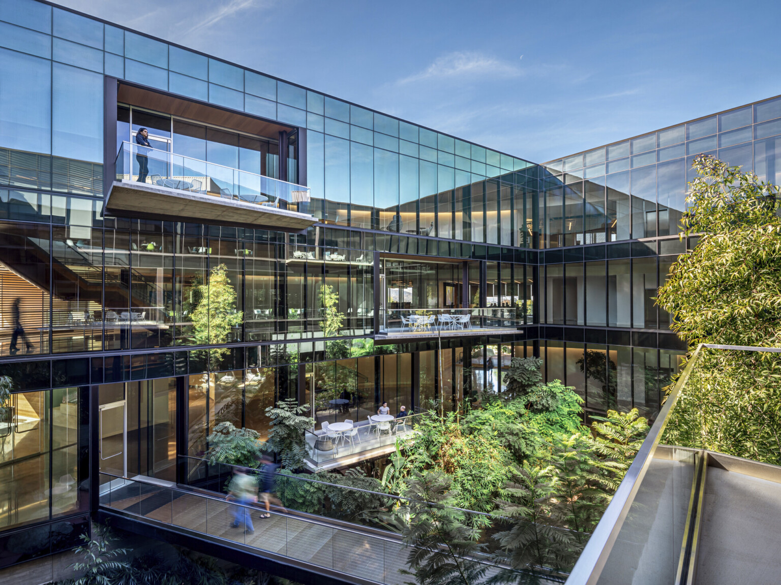 ESRI office workplace design with glass facade and biophilia greenery
