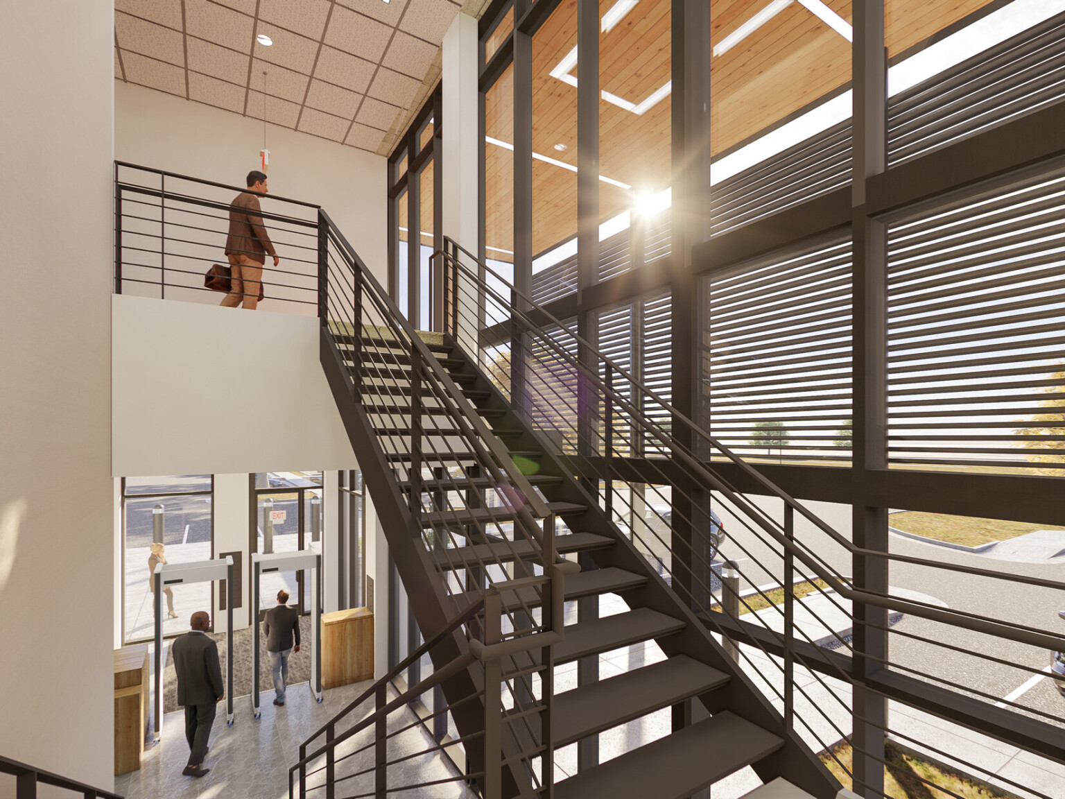 Yavapai County Criminal Justice Center interior with modern staircase and natural light