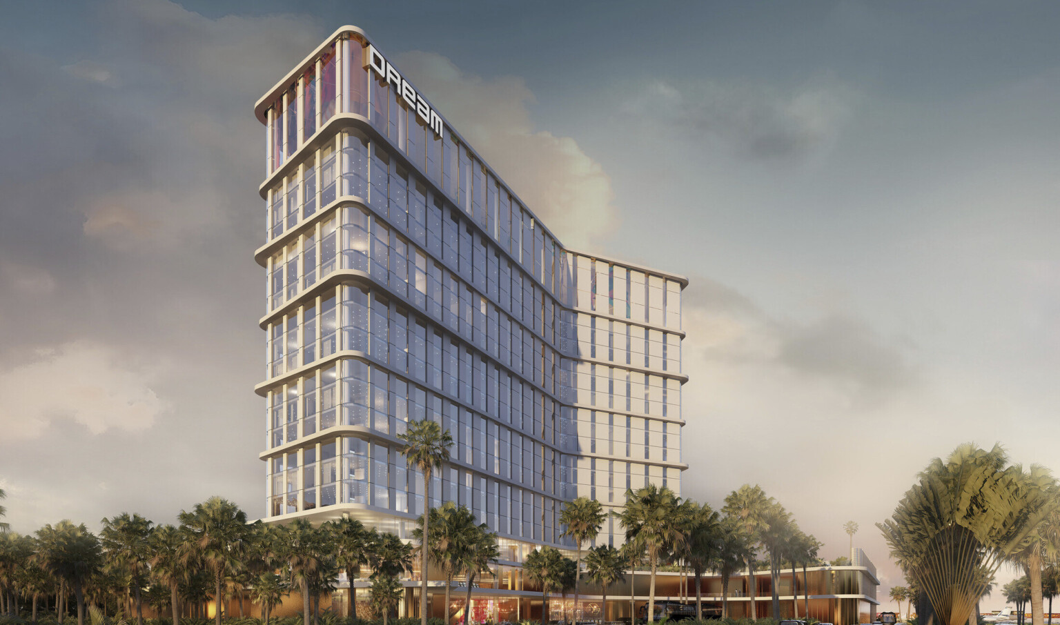 Dream Hotel on the Las Vegas strip concept design, a glass building with stepped base Dream Hotel on the Las Vegas strip concept design, a glass building with stepped base