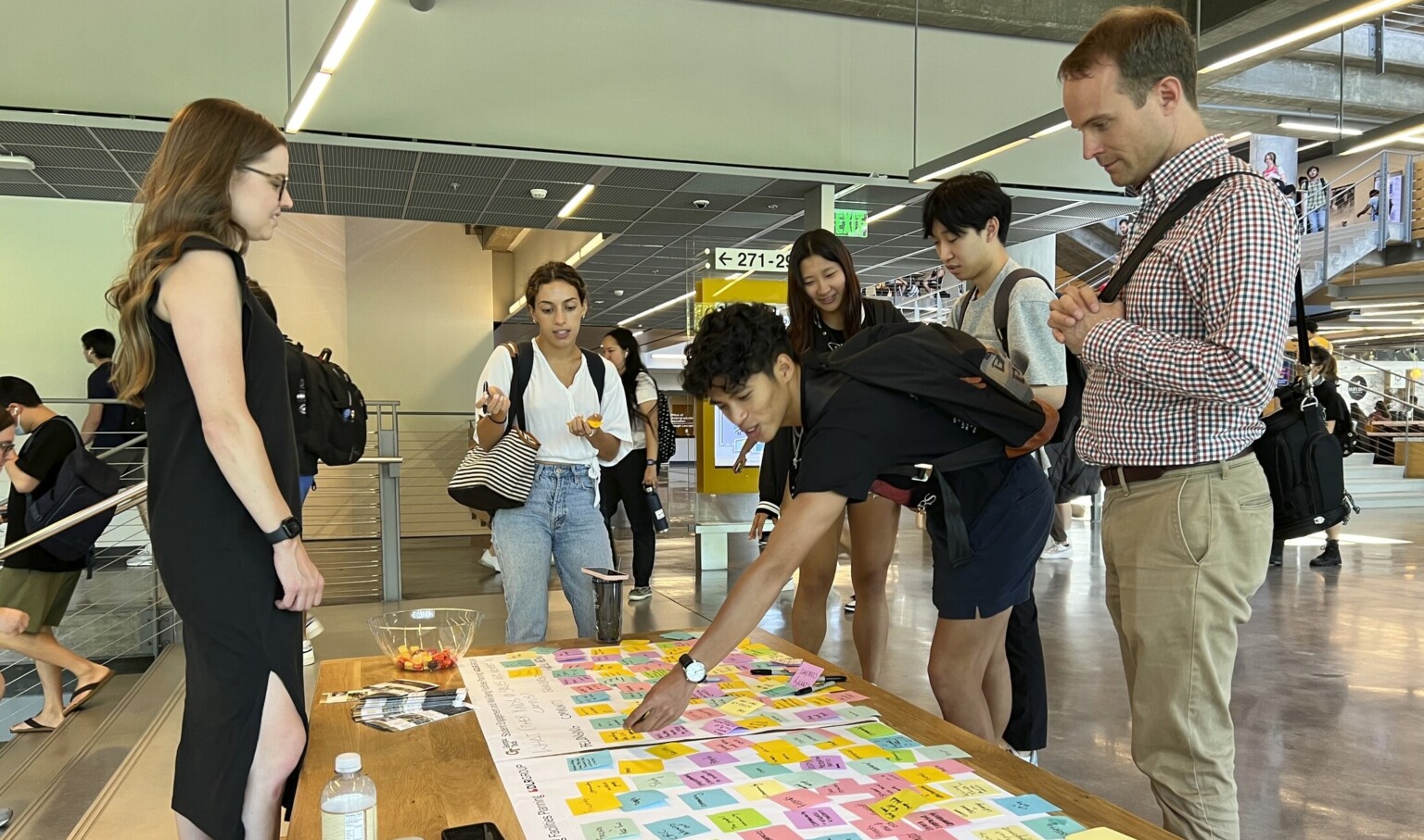 Students at Society for College and University Planning’s collaborate on student well-being session by utilizing colorful post it notes to organize the project